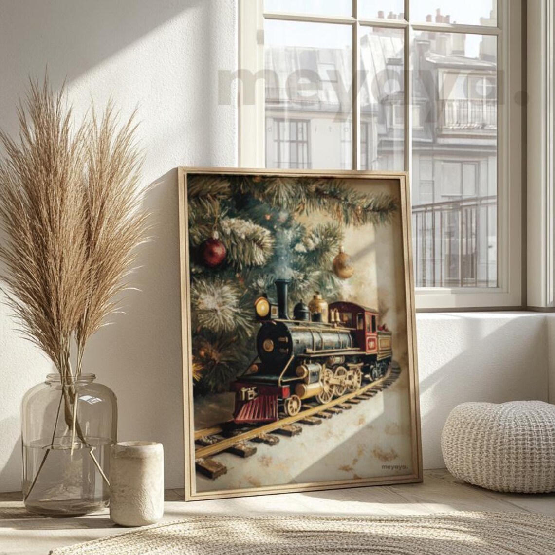 Vintage Steam Train Christmas Tree Snowy Holiday Season Art Poster - Image 4