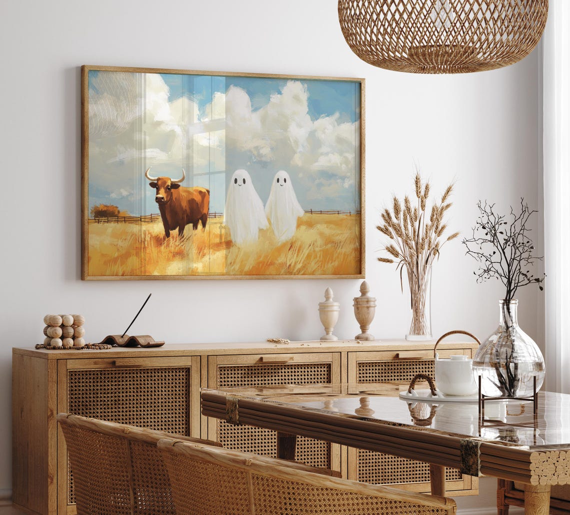 Landscape Cute Ghost Print Rustic Fall Art Halloween Decor Ghouls Having Fun Spooky Decor Preppy Halloween Print Western Halloween - Image 3