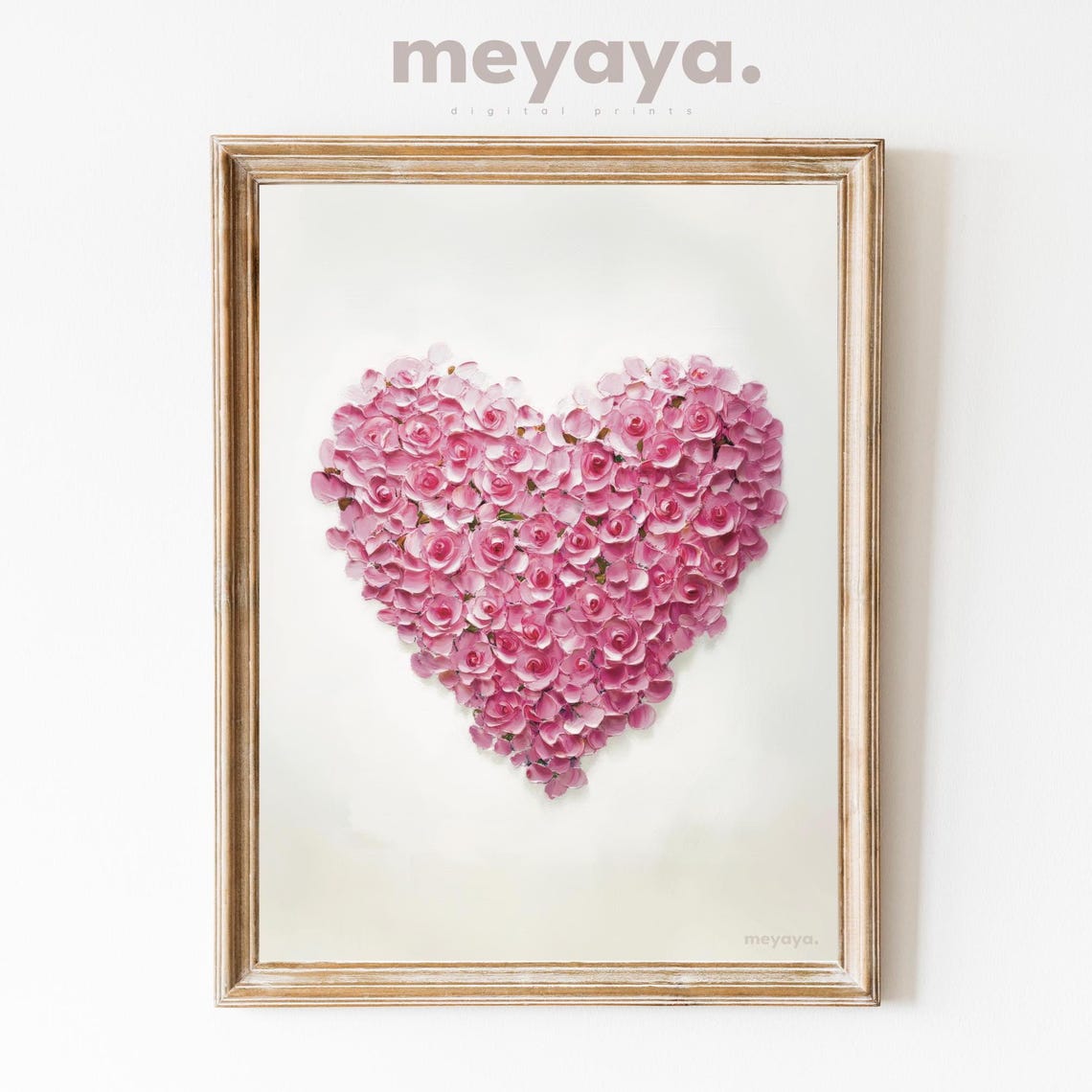 Pink Rose Heart Shape Flower Arrangement Romantic Wall Print