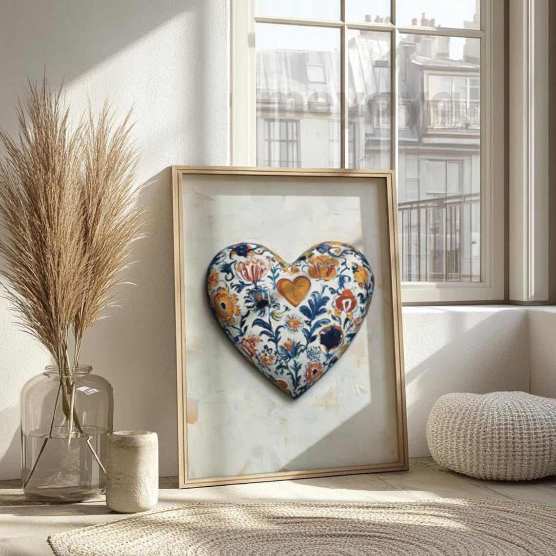 Mexican Floral Pottery Heart Folk Art Vintage Romantic Wall Print - Image 2