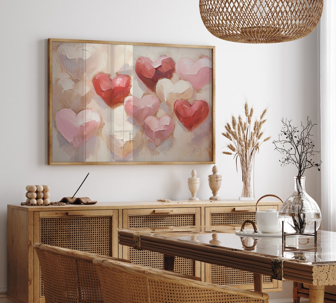 Red Pink White Impasto Hearts Textured Romantic Valentine Poster - Image 6