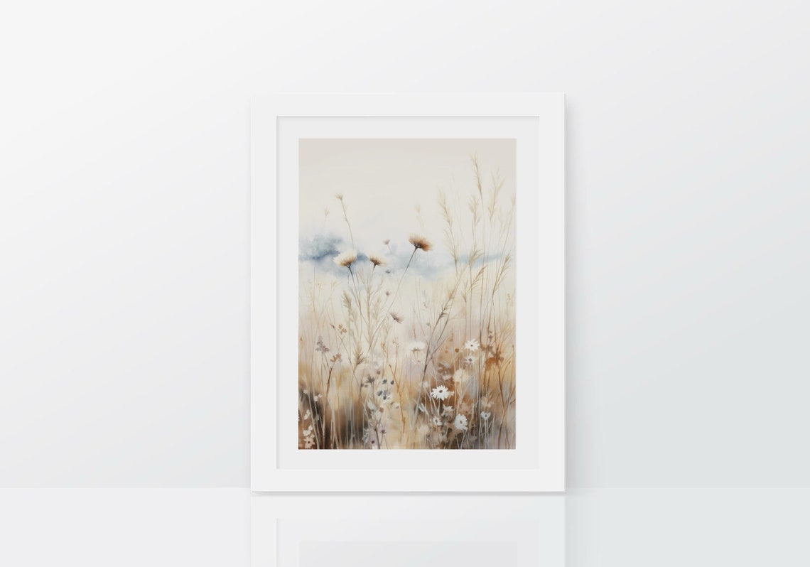 Spring Wildflower Meadow Daisies Tall Grass Soft Neutral Poster - Image 3
