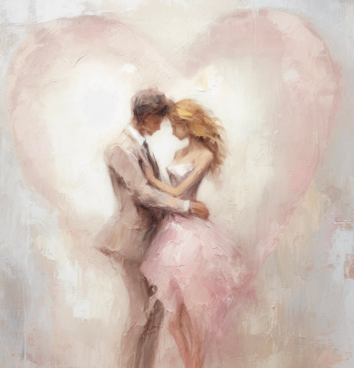Romantic Couple Embracing In Front Of A Soft Pink Heart Poster - Image 6