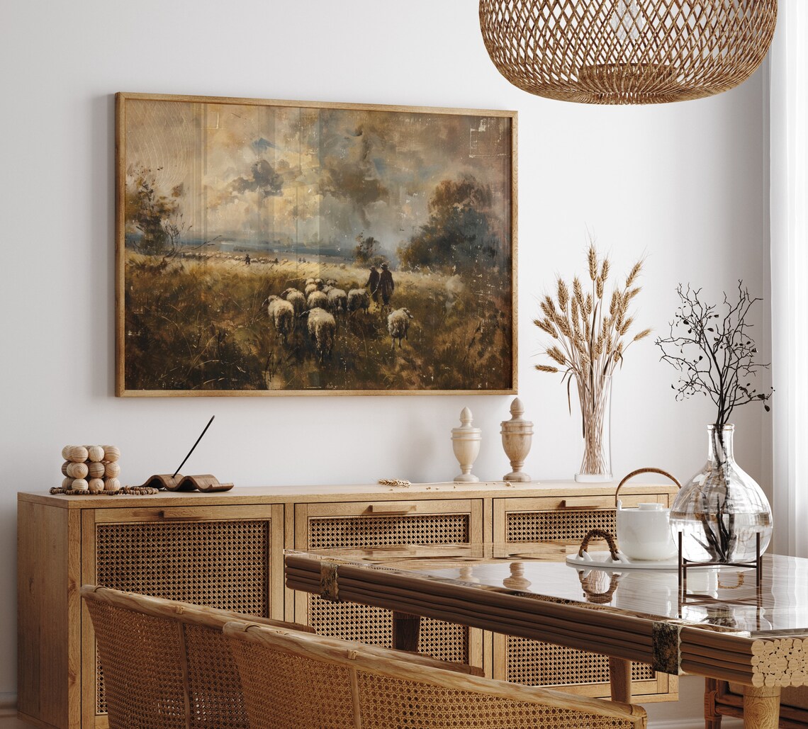 Sheep Flock Golden Pasture Vintage Shepherd Countryside Farm Poster - Image 5