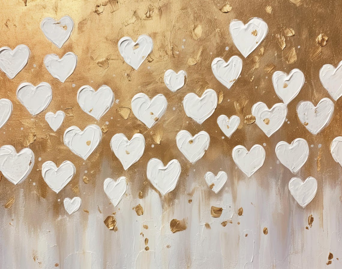 White Hearts Gold Bronze Background Elegant Valentine Art Poster - Image 6