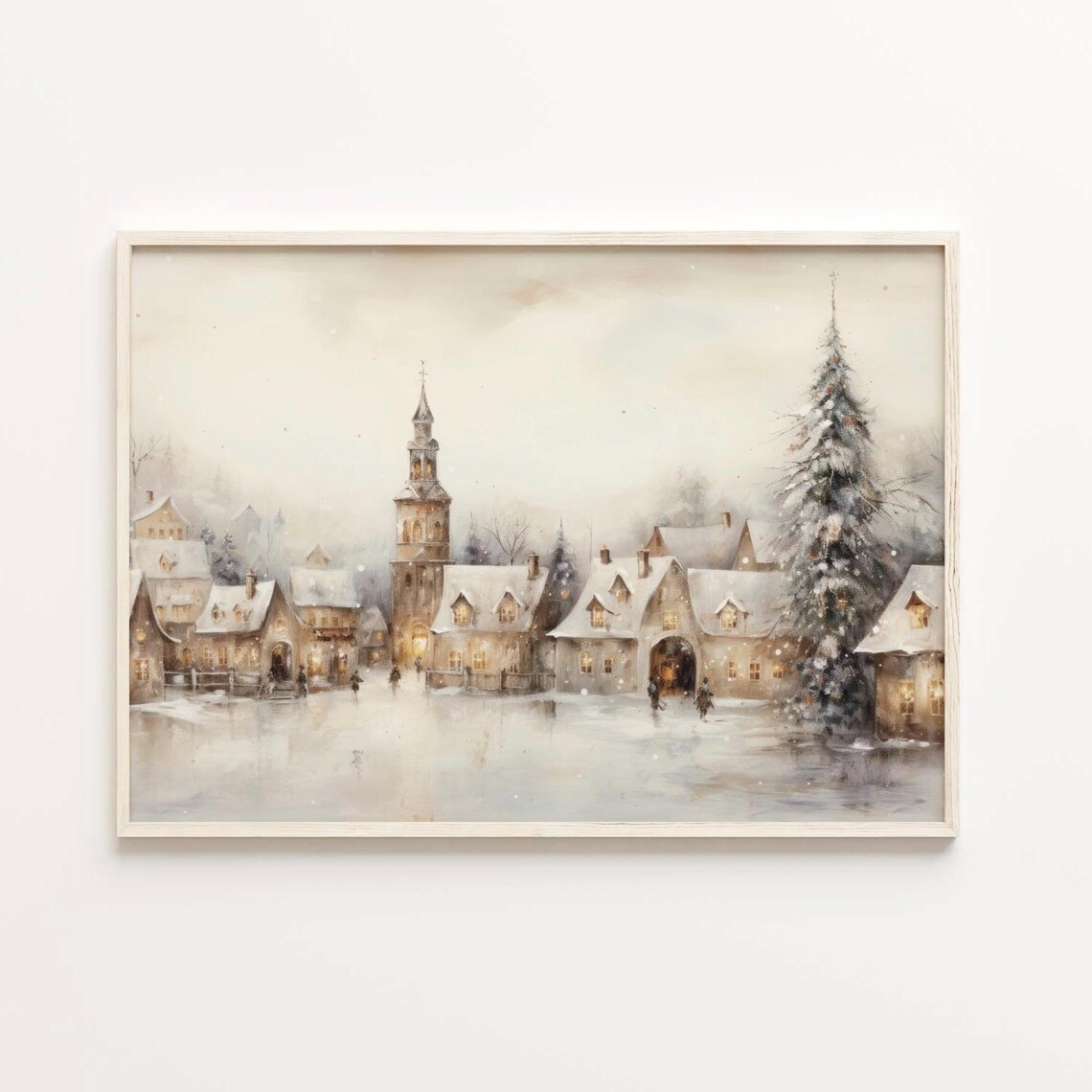 Winter Village Vintage Christmas Painting, Holiday Decor - Image 2