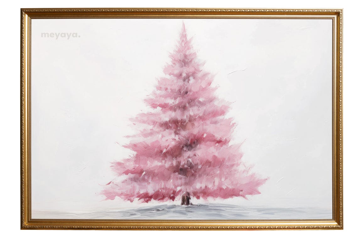 Pink Christmas Tree Watercolor Minimalist Pastel Holiday Decor Poster - Image 5