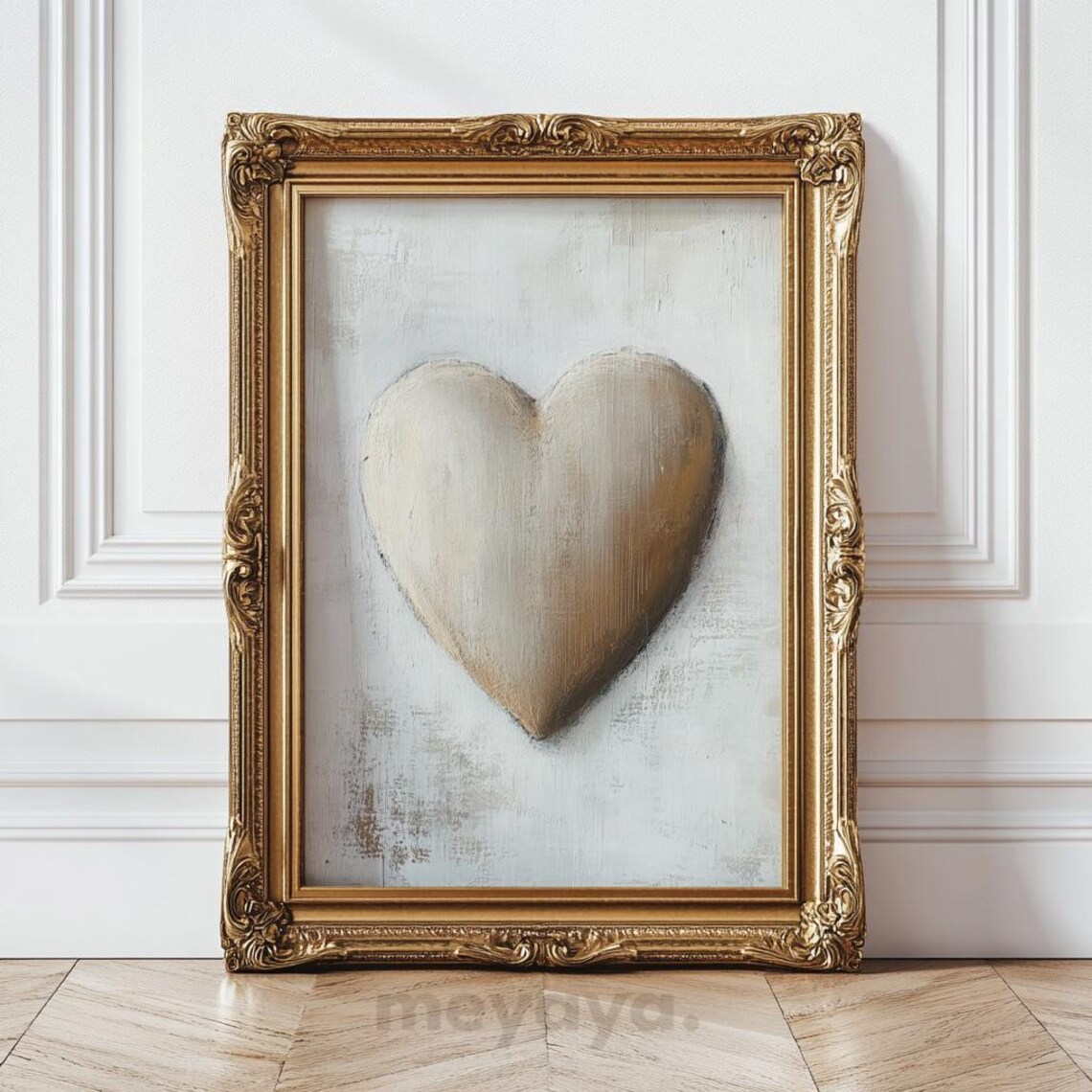 Neutral Valentines Beige Heart Print, Vintage Romance - Image 3