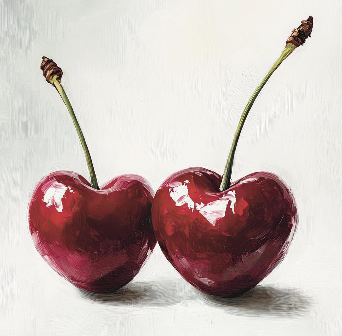 Red Heart Shaped Cherries Pair Romantic Fruit Painting Wall Print - Image 6