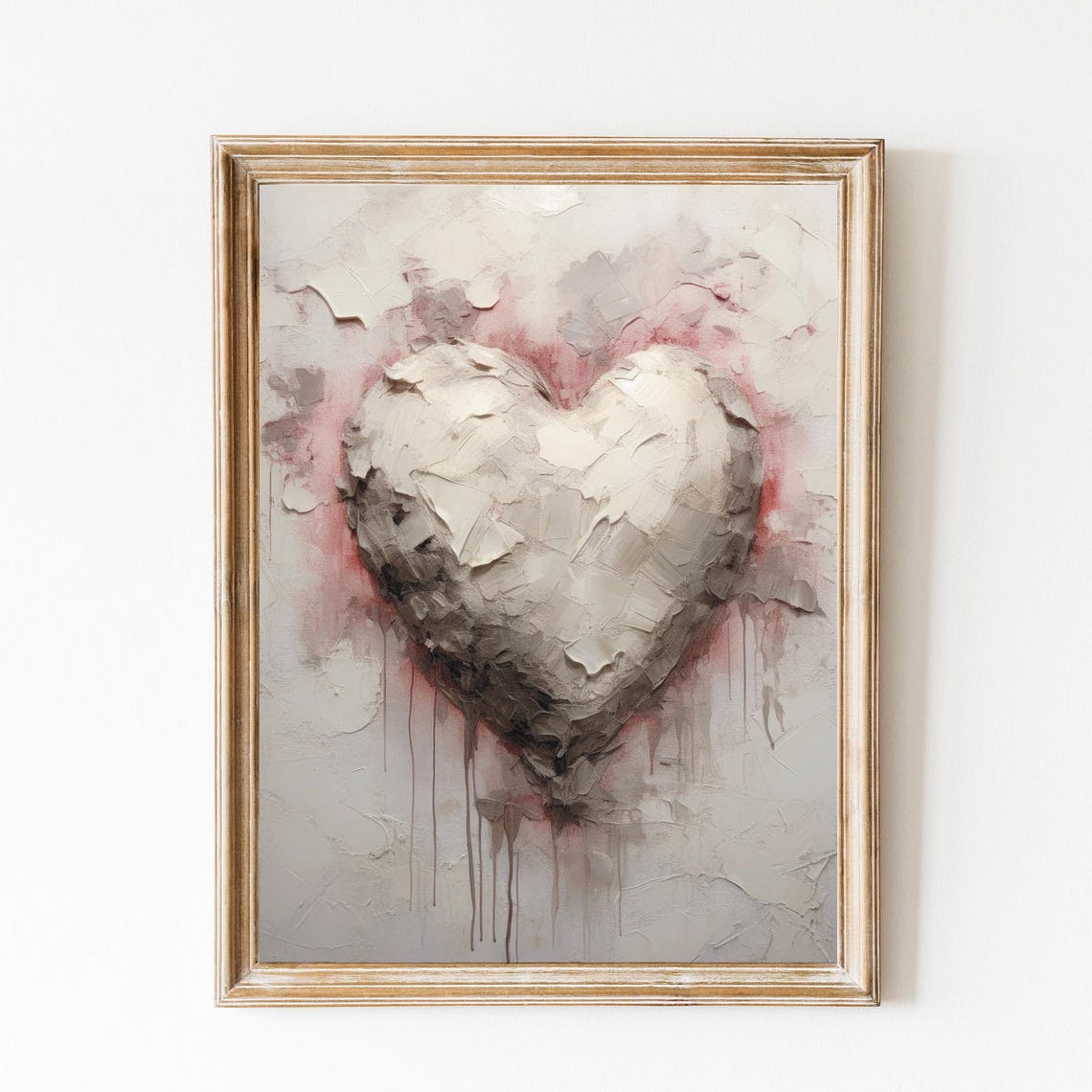 White Textured Heart Pink Blush Impasto Minimalist Love Poster
