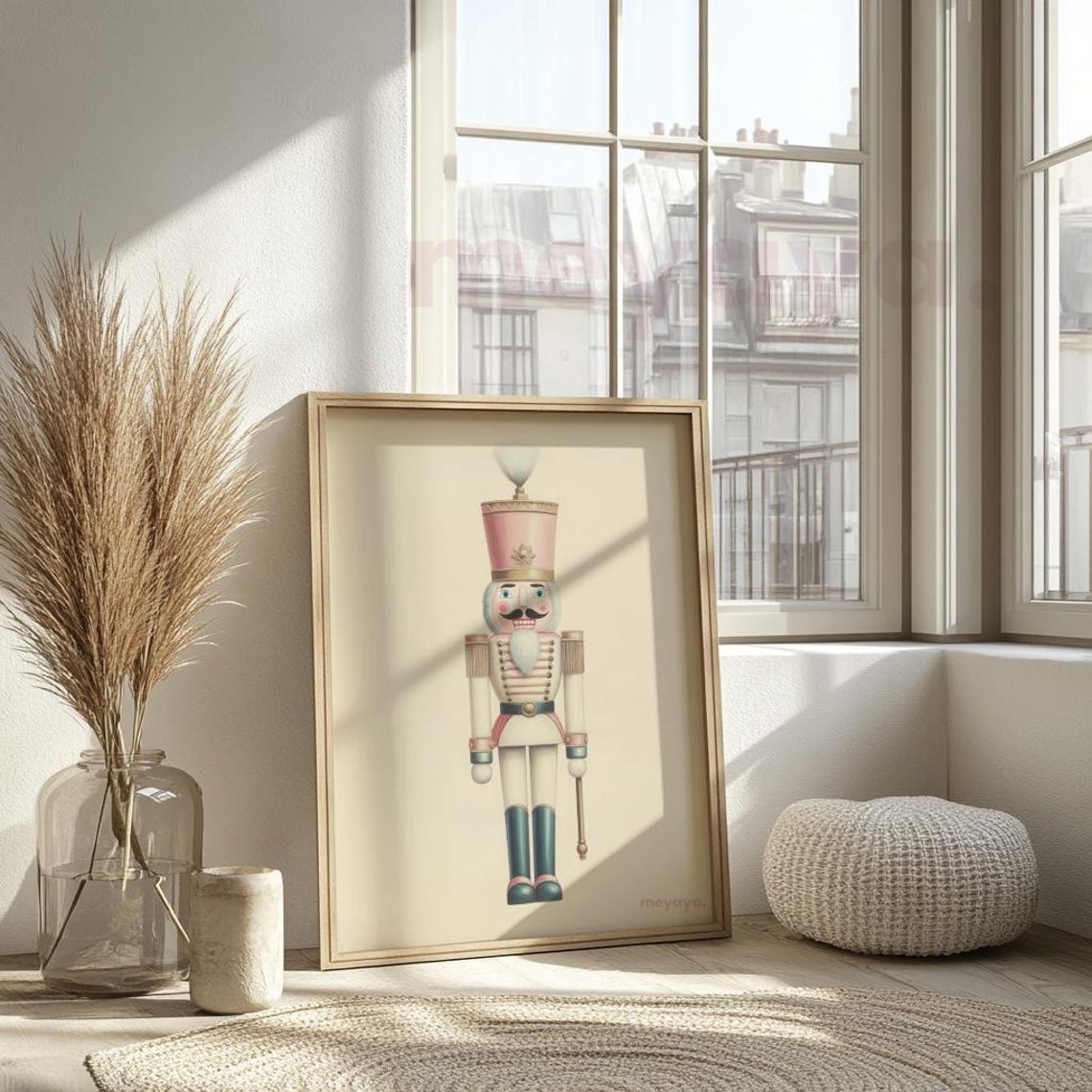 Pastel Nutcracker Teal Boots Minimalist Pink Christmas Nursery Poster - Image 4