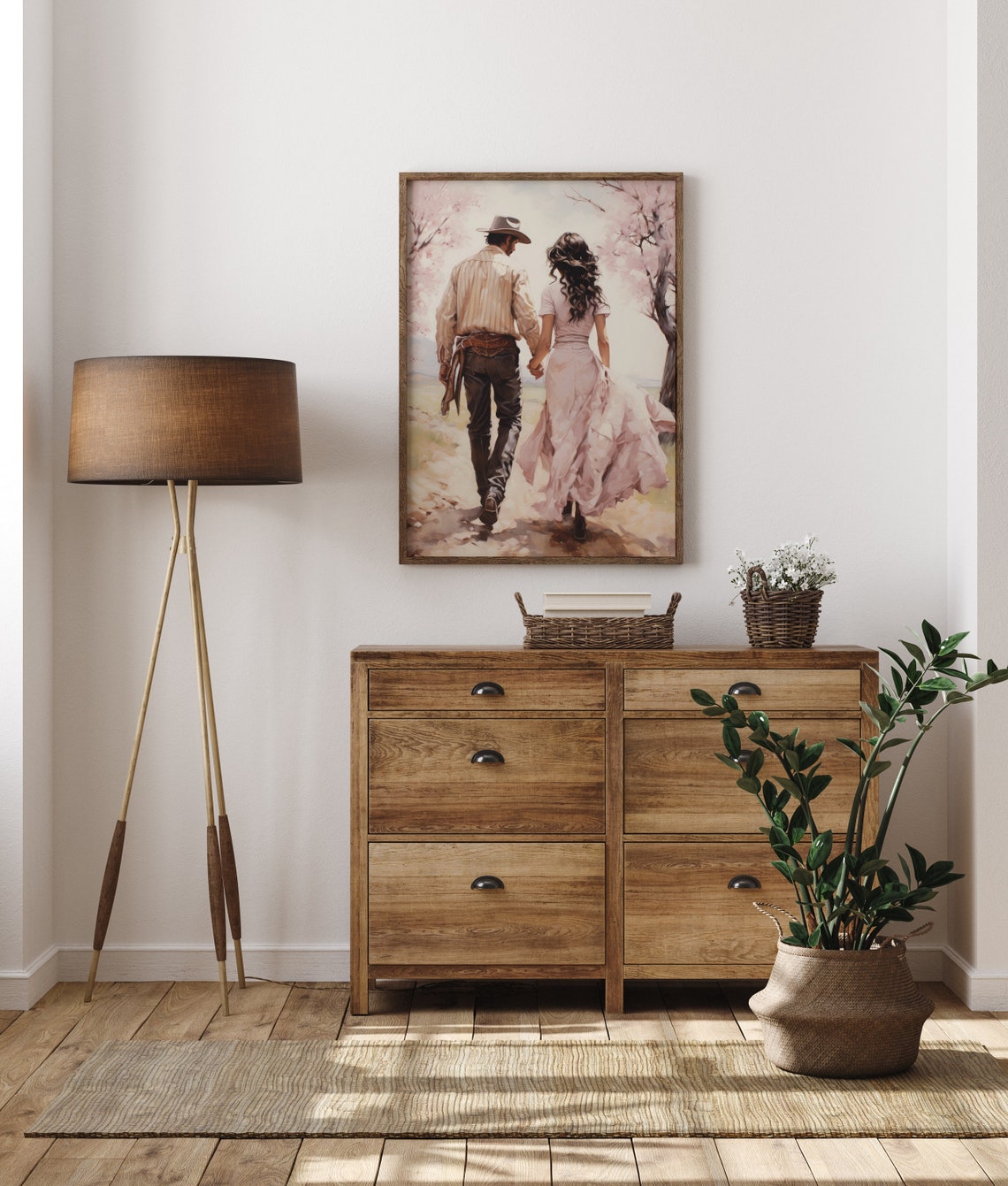 Cowboy Couple Walking Cherry Blossoms Romantic Western Poster - Image 5