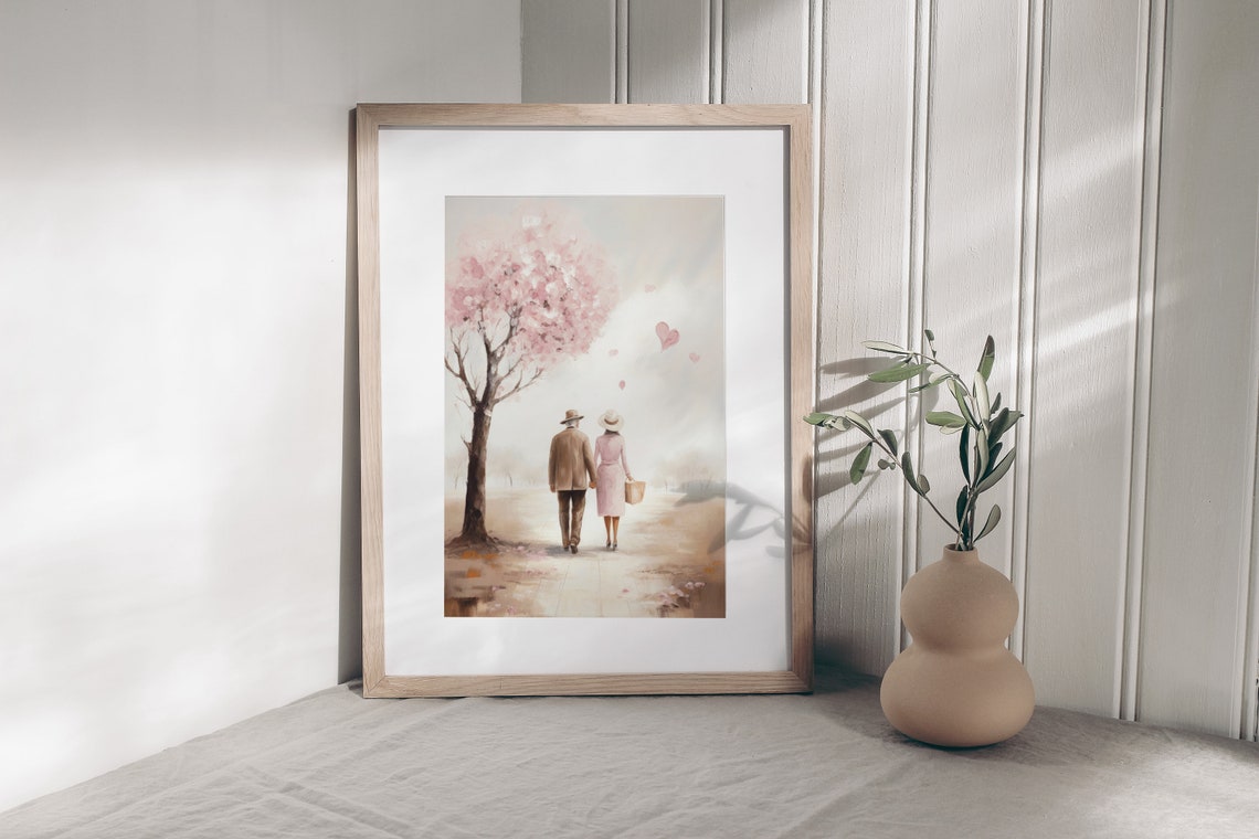 Couple Cherry Blossom Walk Pink Hearts Romantic Valentine Poster - Image 2
