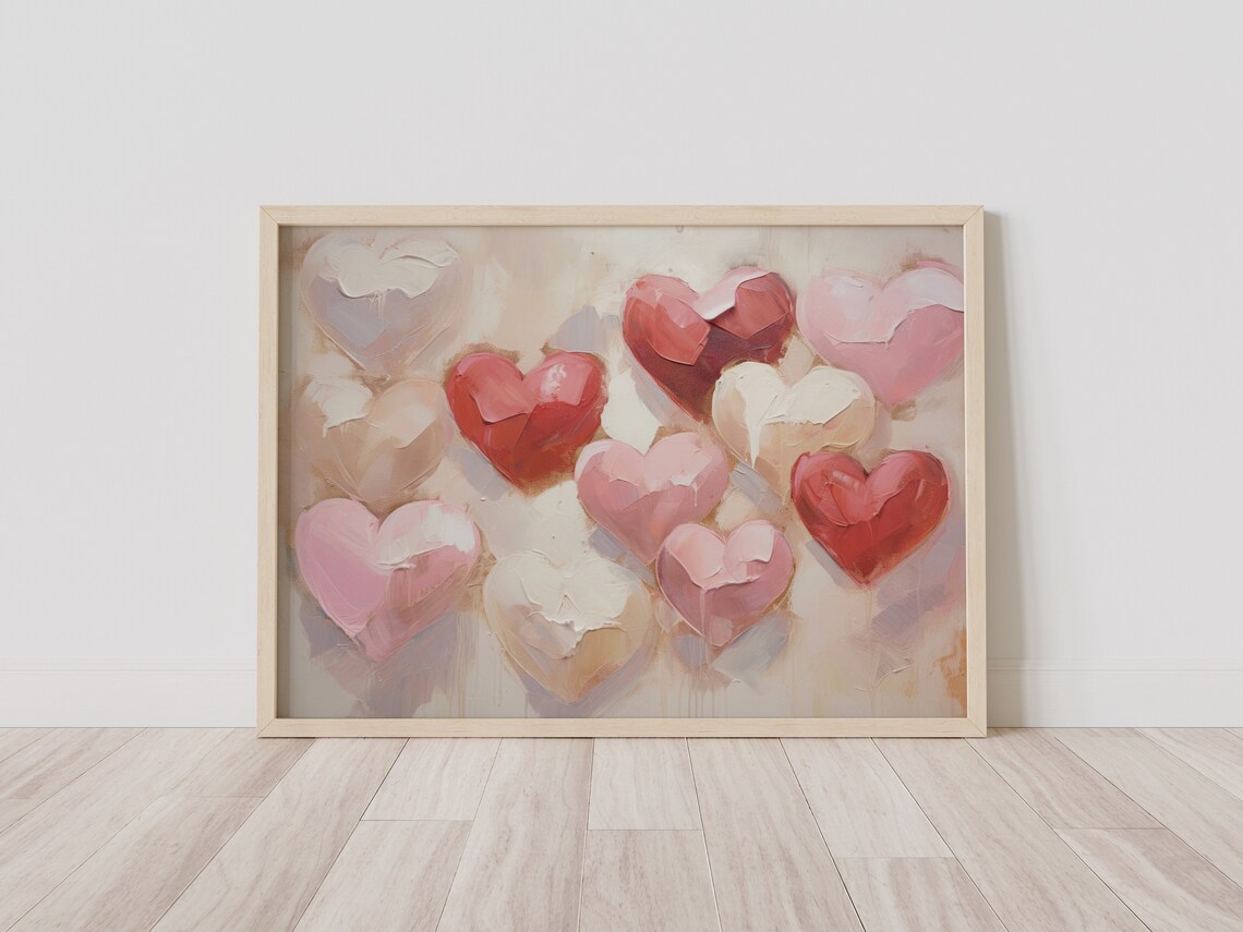 Red Pink White Impasto Hearts Textured Romantic Valentine Poster - Image 3
