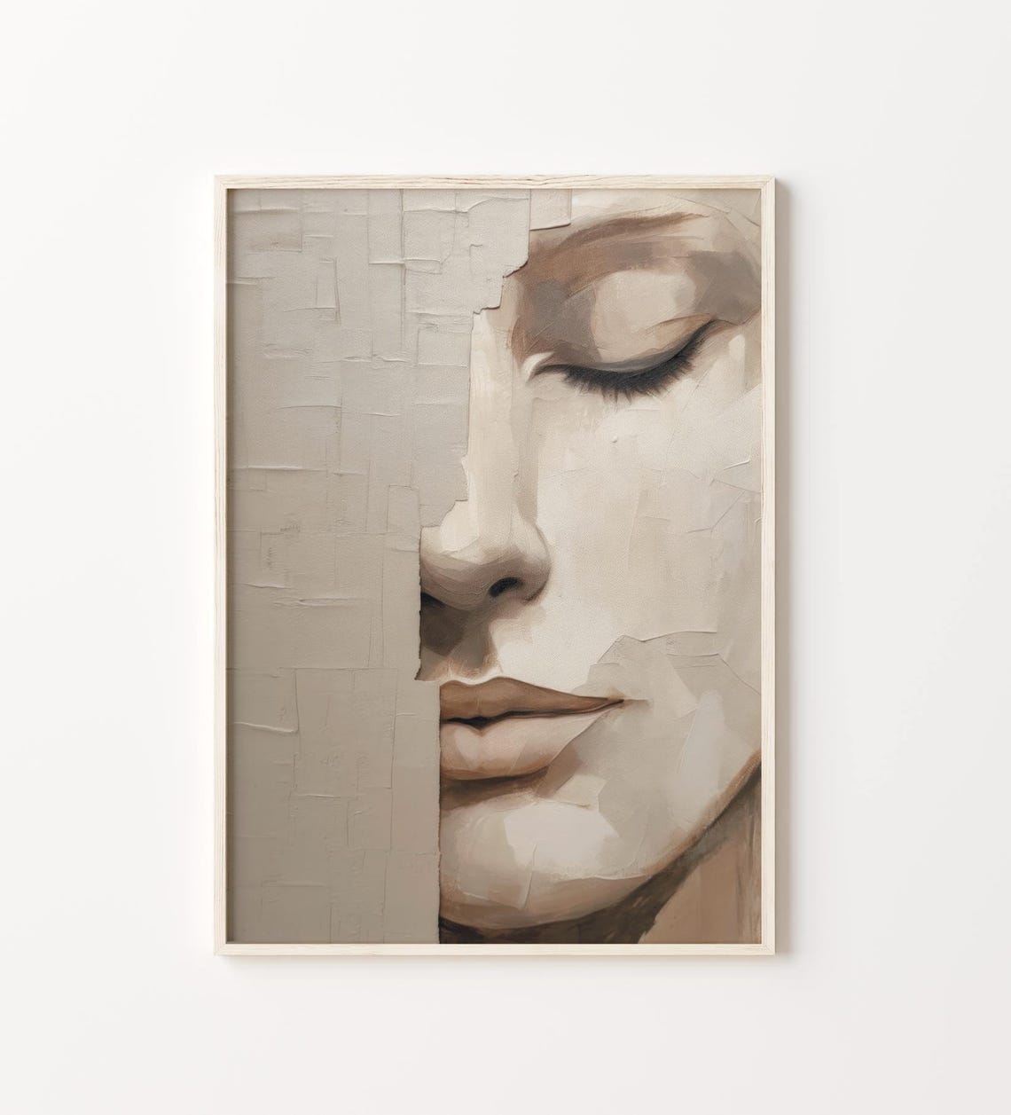 Minimalist Female Face Abstract Beige Modern Portrait Poster - Image 4