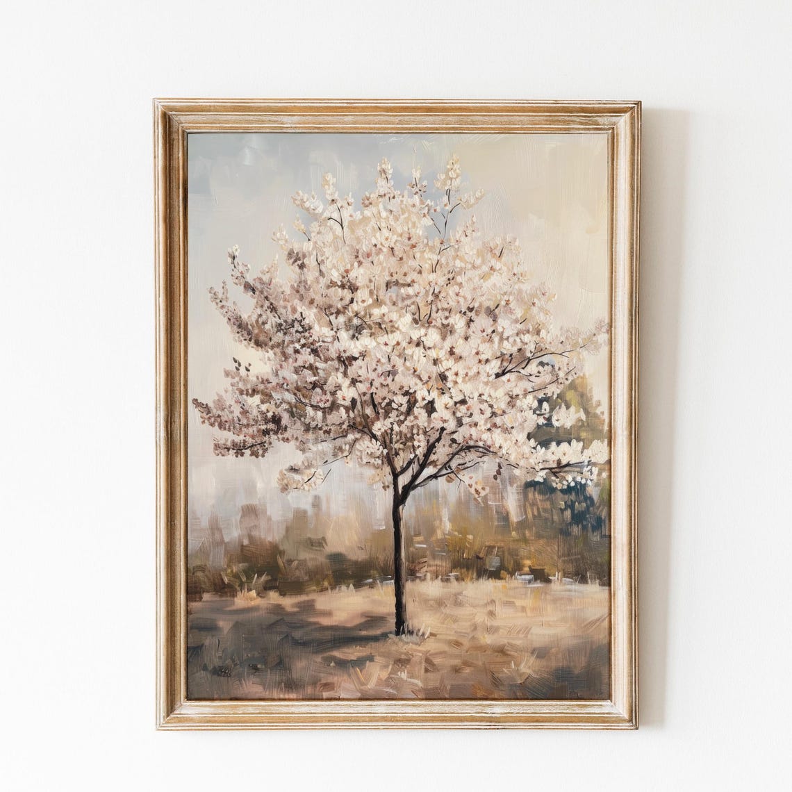 White Cherry Blossom Tree Spring Bloom Vintage Landscape Poster