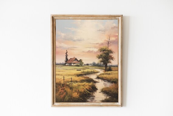 Country House By Stream Sunset Golden Countryside Home Poster