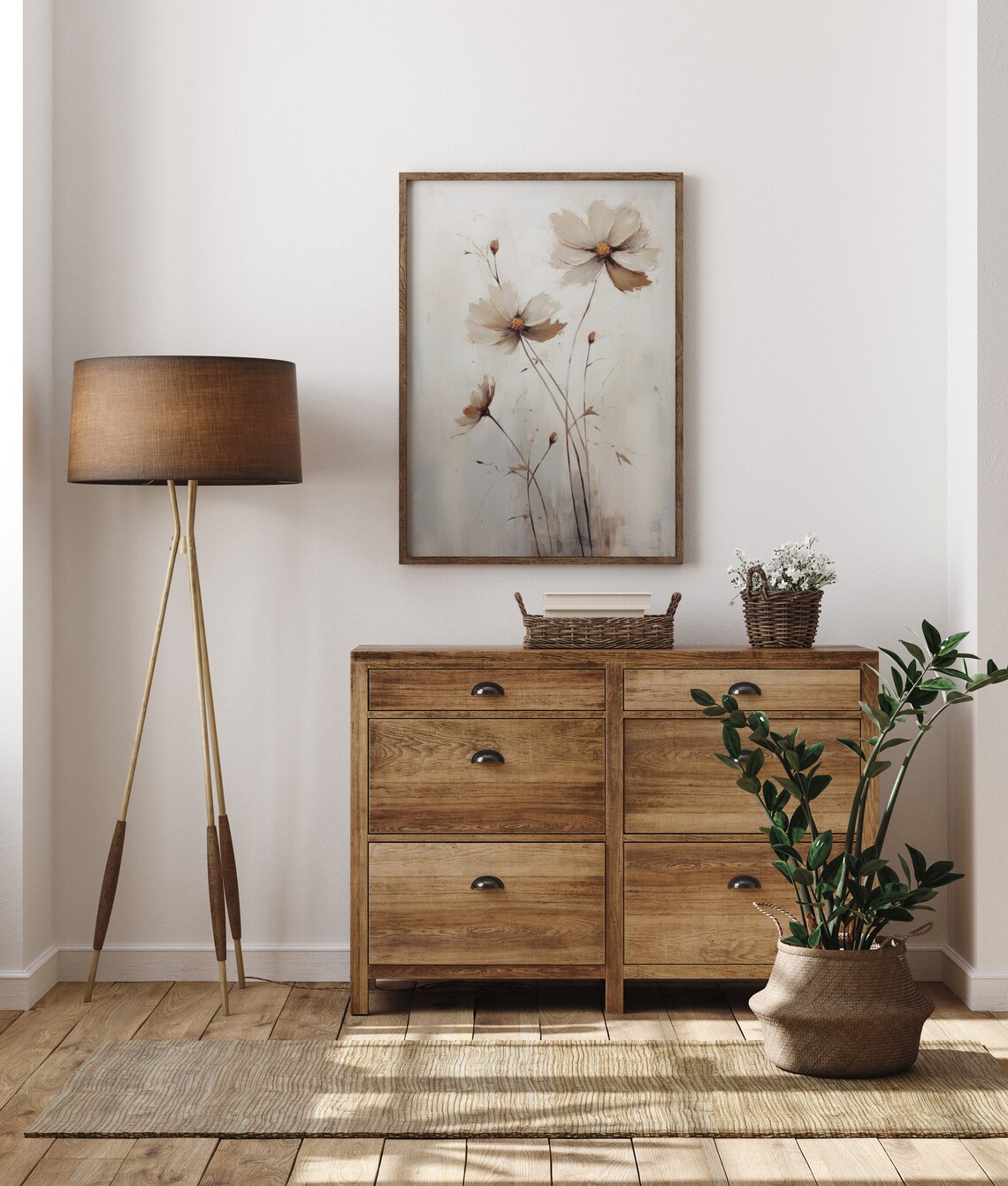 Minimalist White Wildflowers Oil Painting Neutral Botanical Poster - Image 3