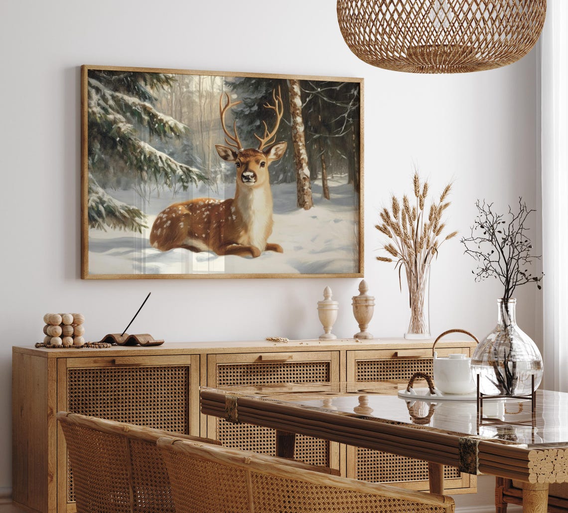 Young Stag Resting In Snowy Winter Forest Wildlife Christmas Poster - Image 5