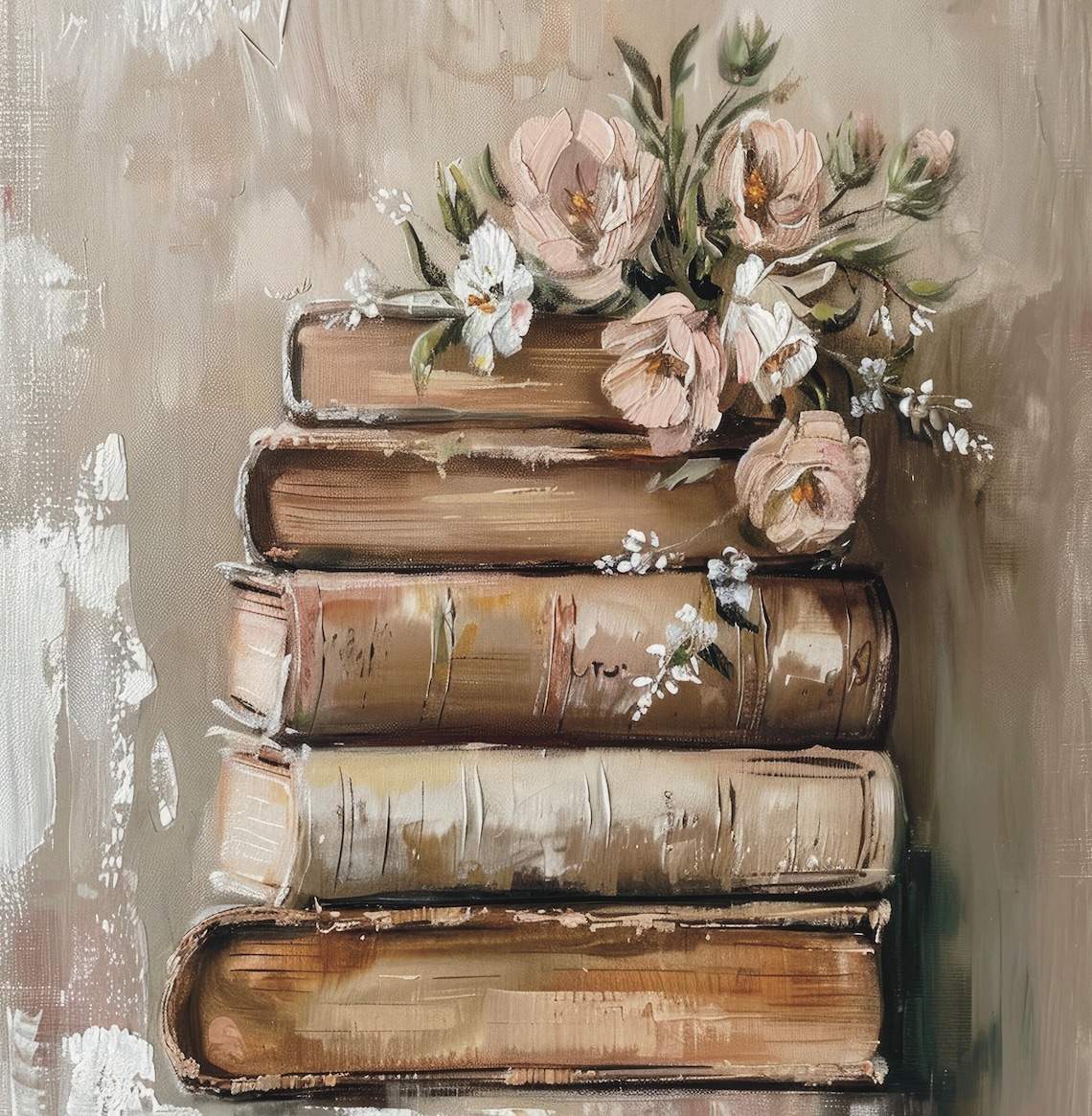 Rustic Spring Floral Book Stack Art Print - Image 6