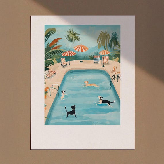 Dogs Surfing Print Surf Wall Art Dog Lover Gifts Bedroom Prints Bathroom Decor Funny Illustration Beach