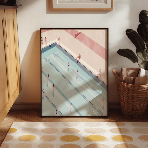People Swimming In Pool Wall Art Minimalist Tiny Swimmers Poster Summer Gift Swimmer Bathroom Decor
