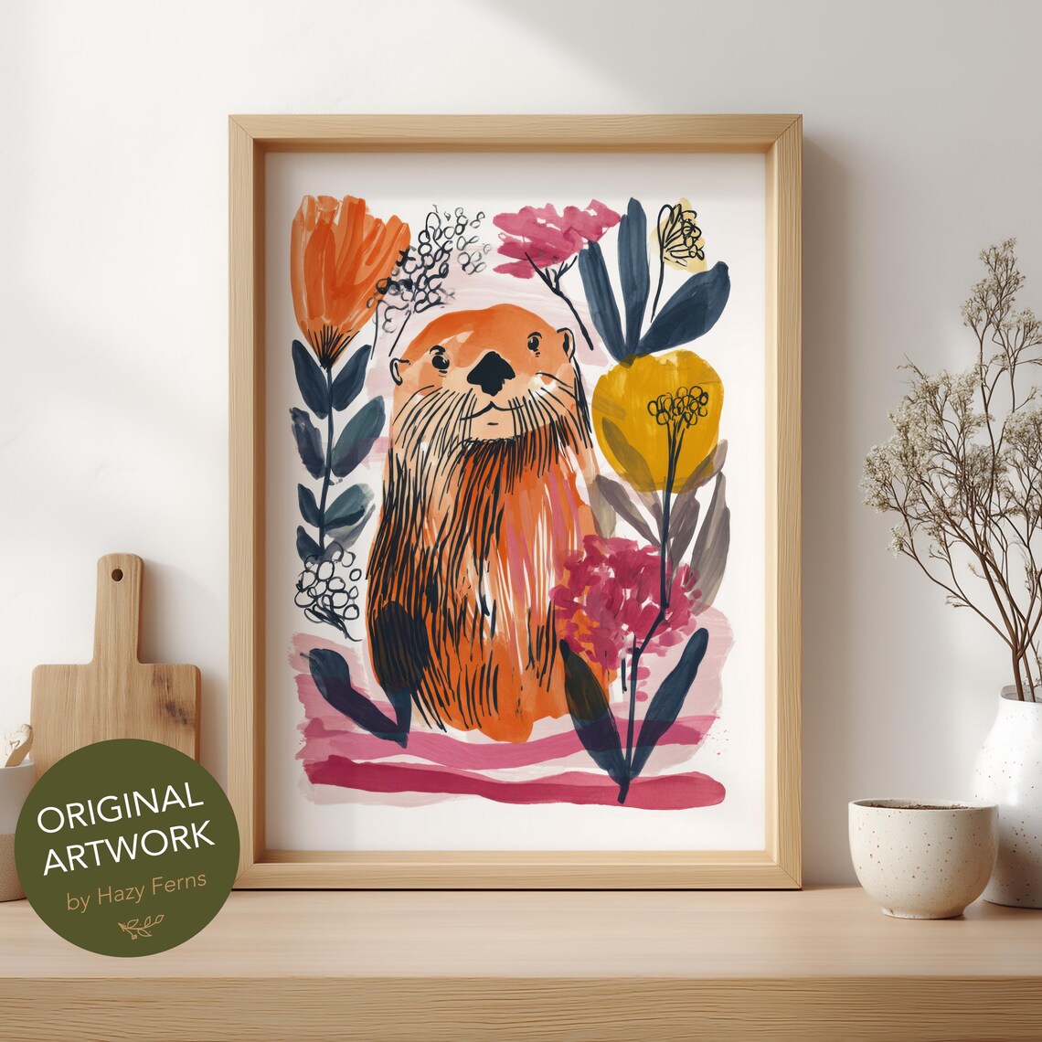 Otter Wall Art Print, Gouache Style Poster
