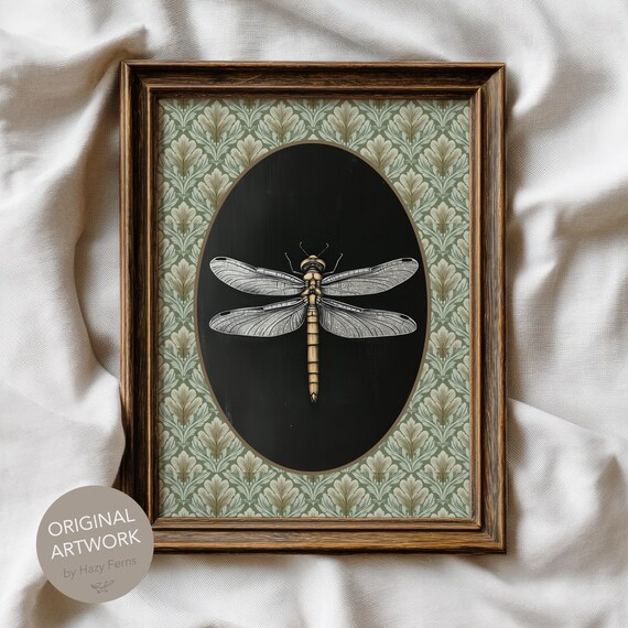 Vintage Dragonfly Print Dark Academia Entomology Art
