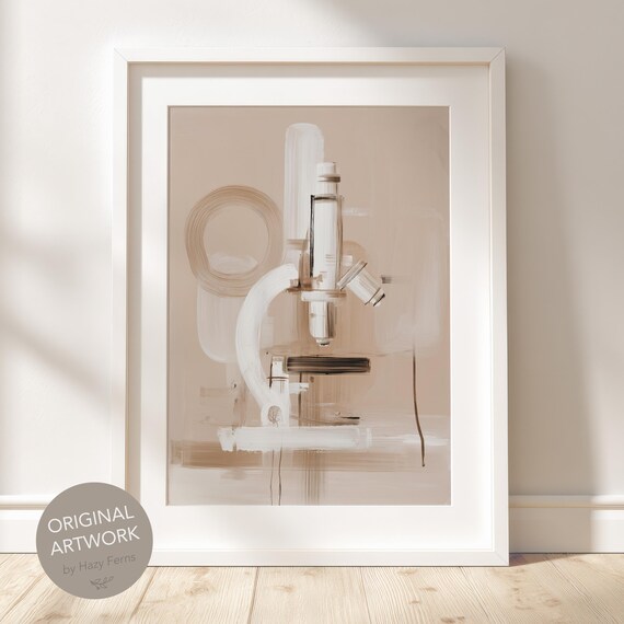 Abstract Microscope Print Beige Brushstroke Science Art