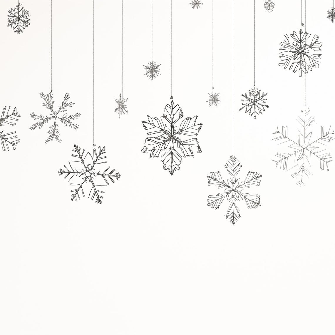 Hanging Snowflakes Minimalist Line Drawing Winter Holiday Art Poster - Image 4