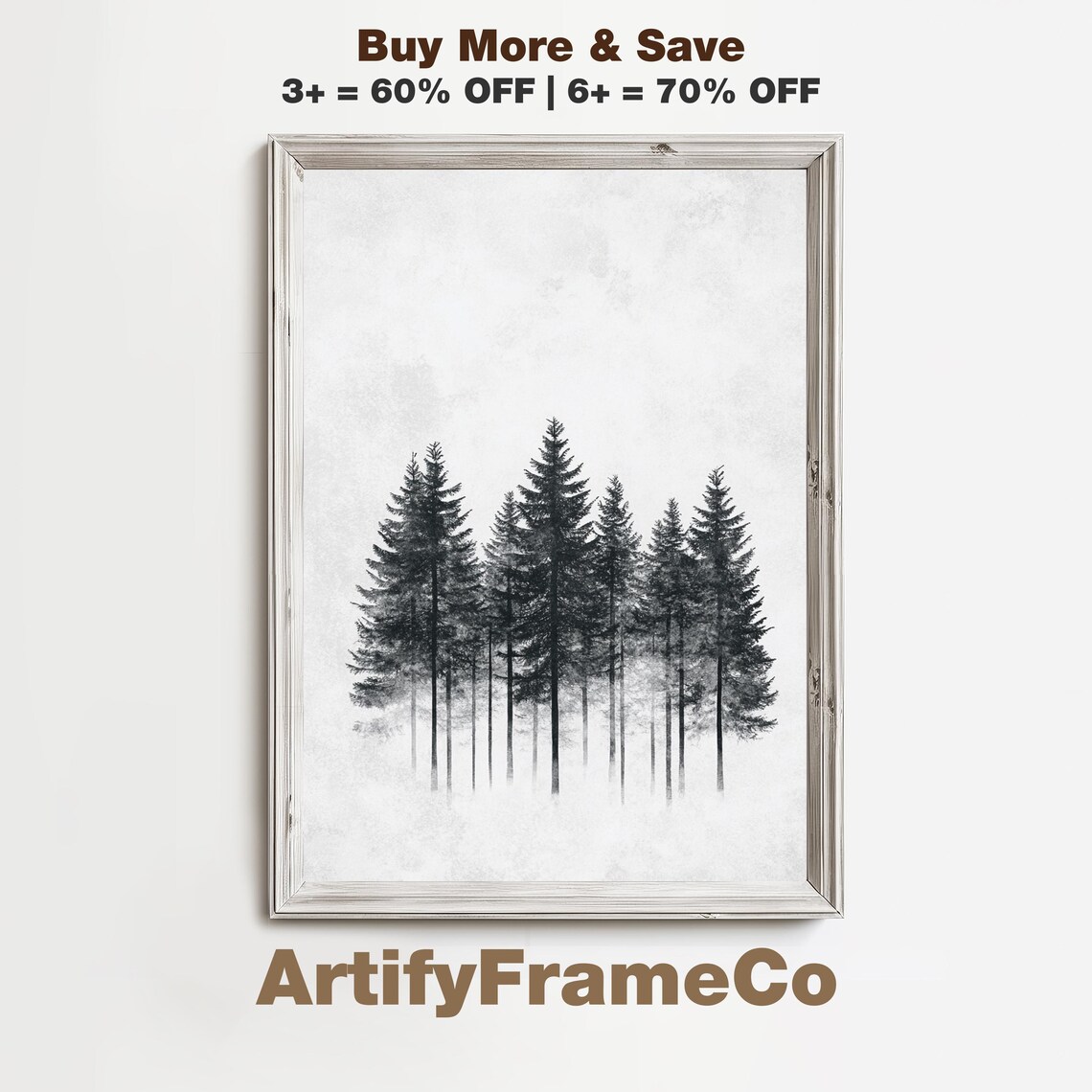 Snowy Pine Forest In Mist Soft Monochrome Winter Scene Poster