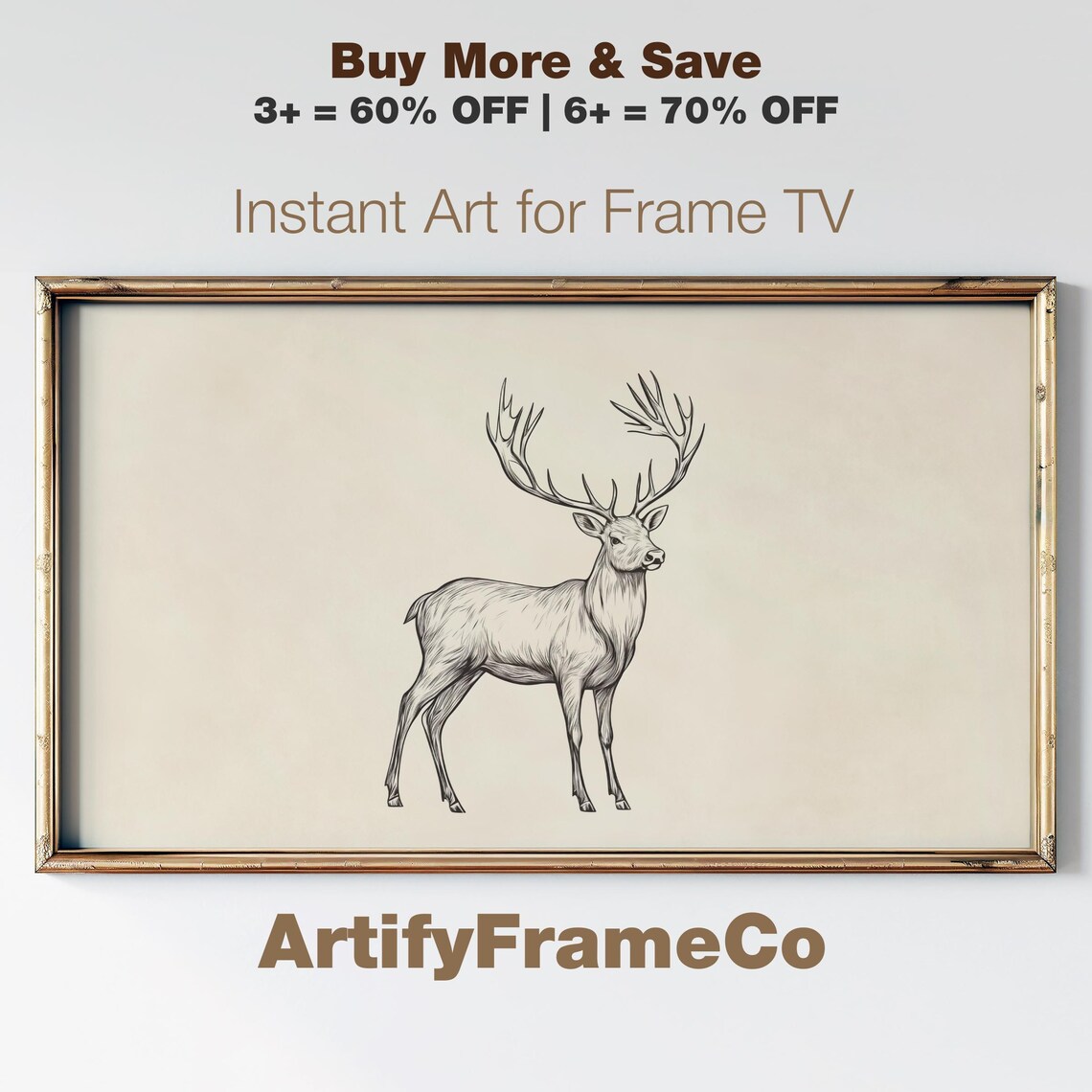 Reindeer Profile Sketch Elegant Winter Wildlife Frame TV Poster