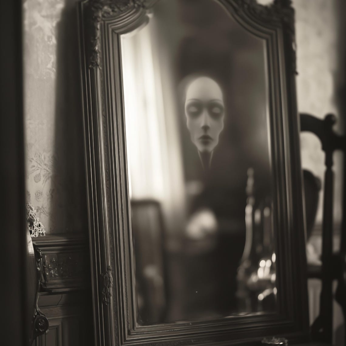 Haunted Mirror With Ghostly Face Reflection Vintage Style Poster - Image 4
