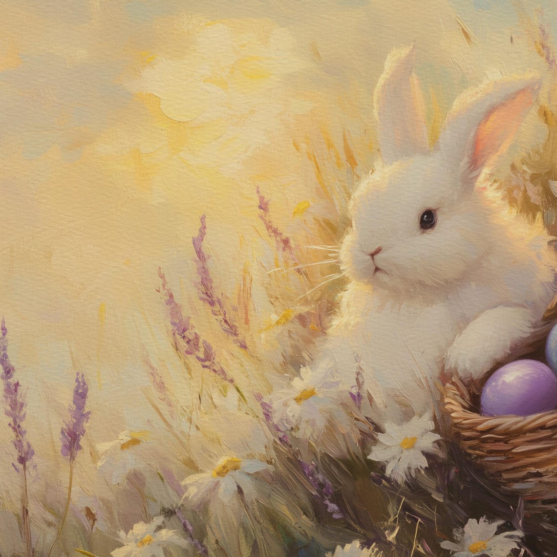Easter Frame Tv Art Cute Rabbit Painting Basket Of Eggs Wildflower Rustic Nature Art Frame Tv Spring Easter Screensaver Tv109 - Image 4