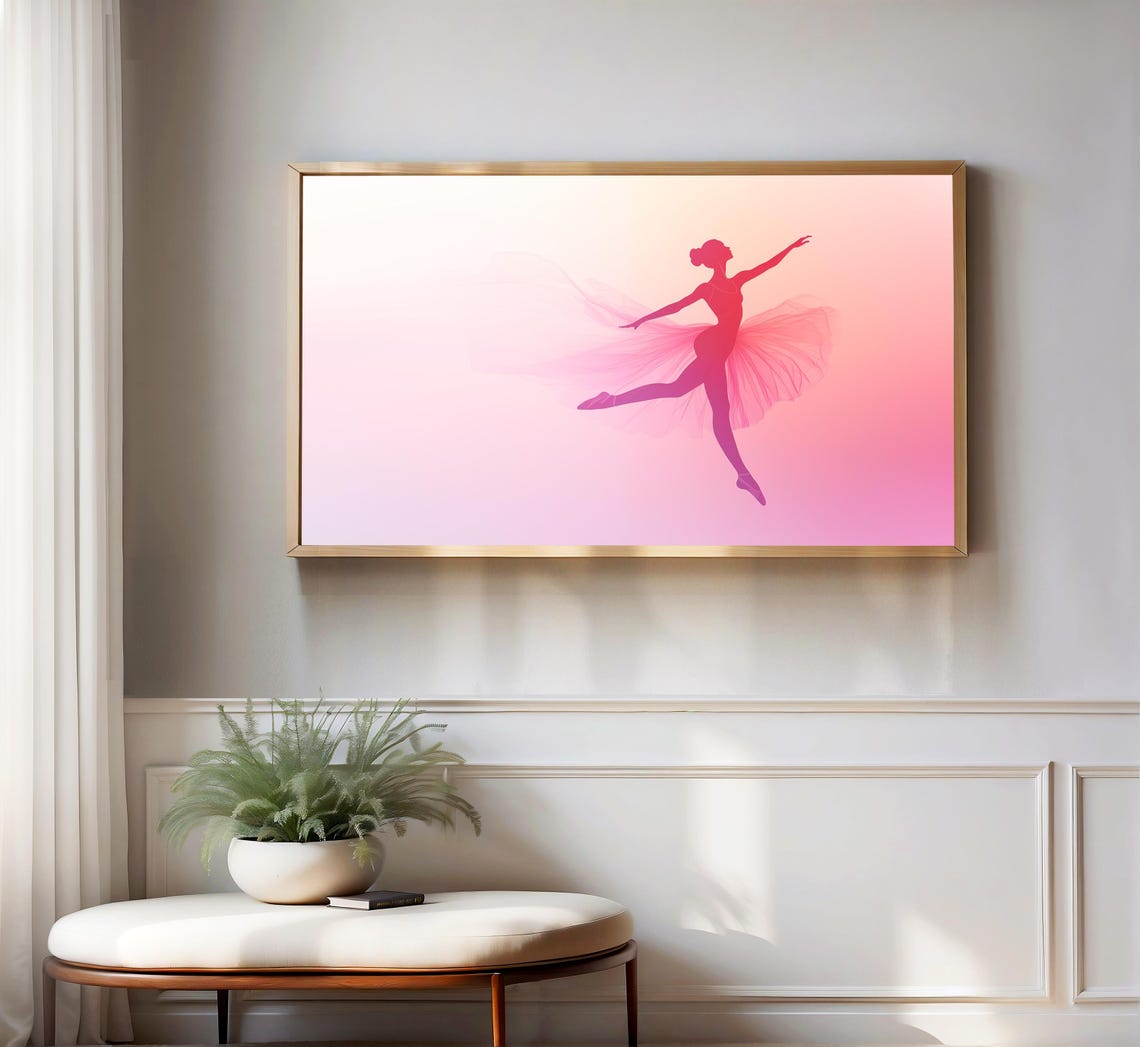 Pink Ballet Dancer Silhouette Graceful Leap Minimalist Dance Poster - Image 3