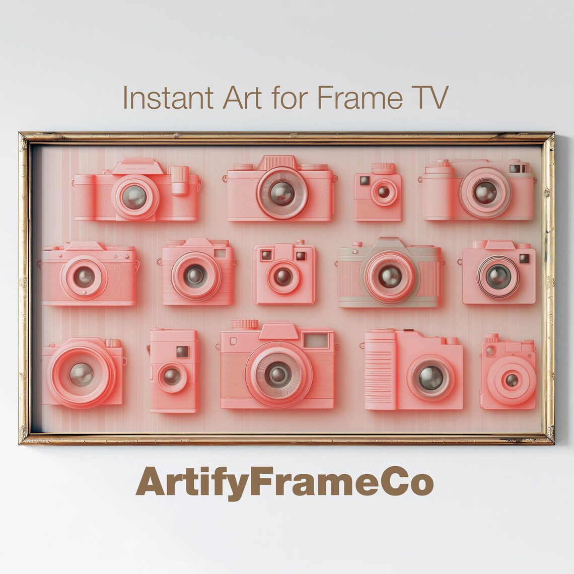 Pink Vintage Cameras Retro Photography Grid Collage Art Poster