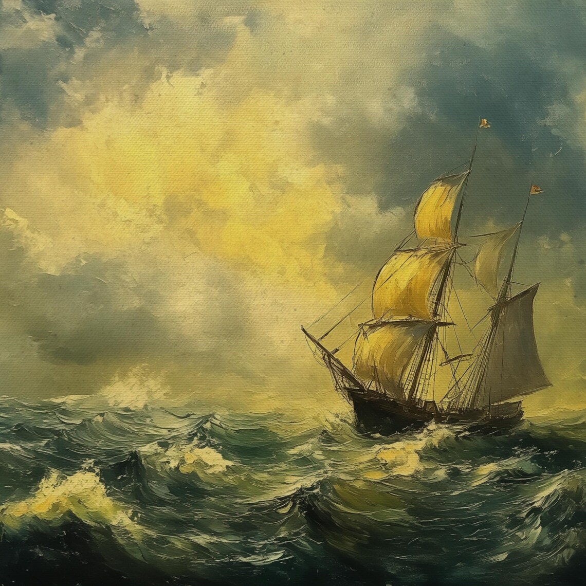 Tall Sailing Ship Stormy Dark Sea Golden Sky Vintage Nautical Poster - Image 4