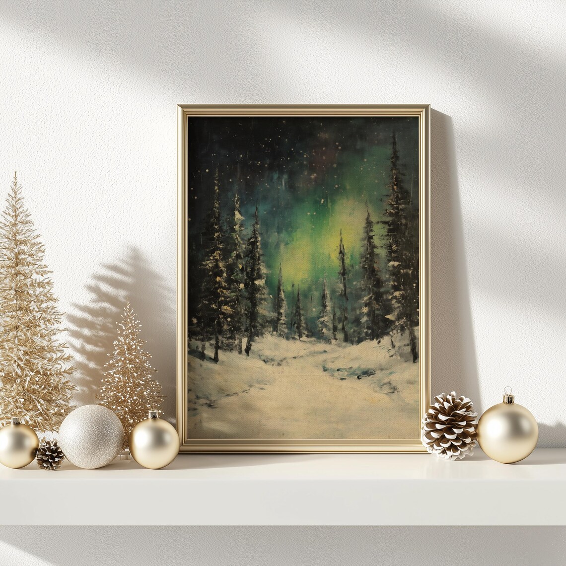 Northern Lights Over Snowy Pines Starry Night Winter Aurora Poster - Image 3