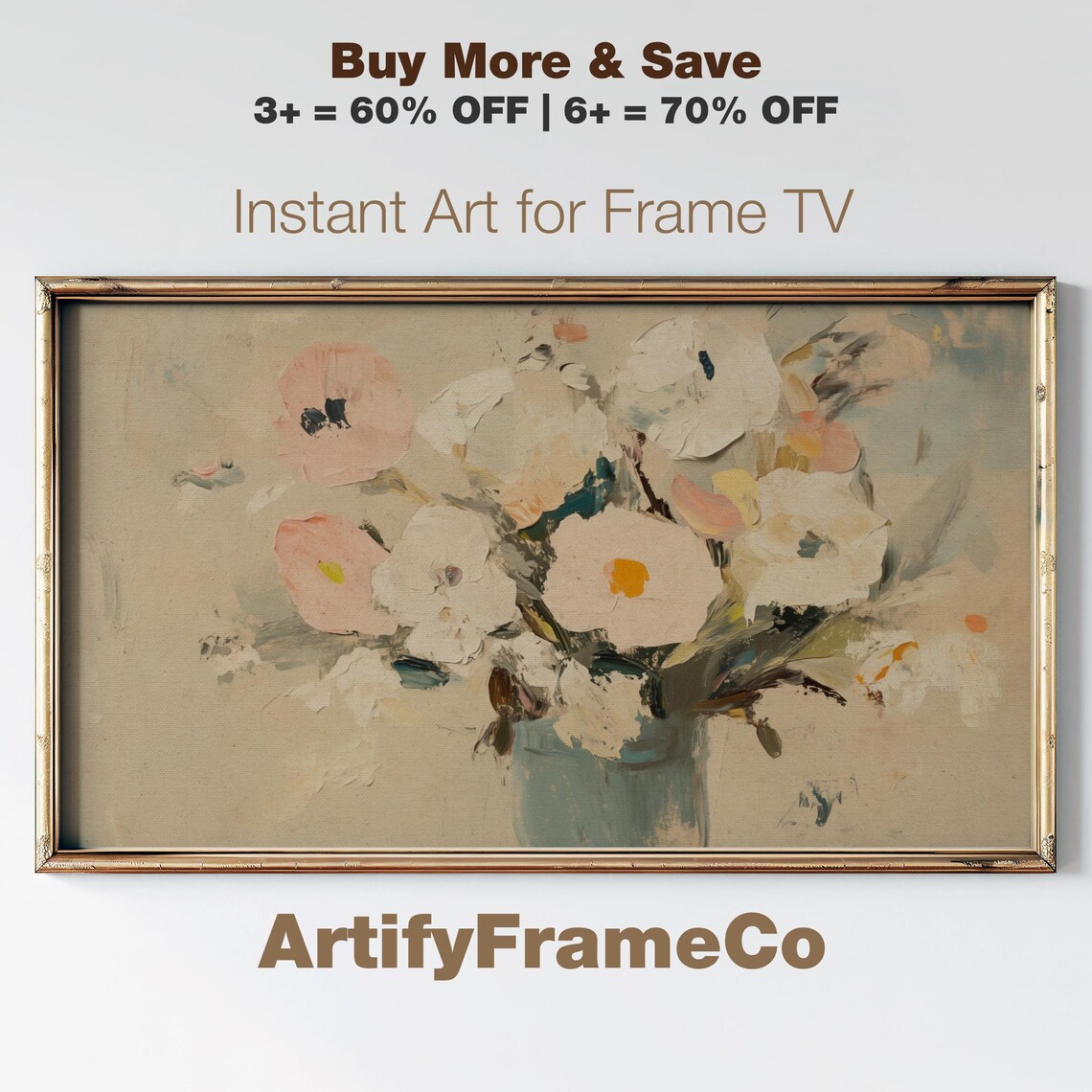 Blush White Anemone Flowers Soft Neutral Abstract Floral Painting Poster