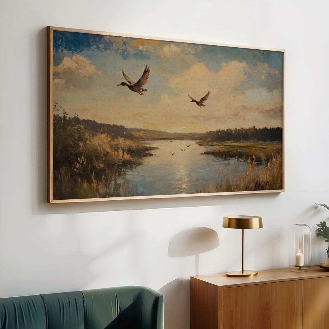 Flying Ducks Marsh Sunset Vintage Wildlife Frame TV Art Poster - Image 2