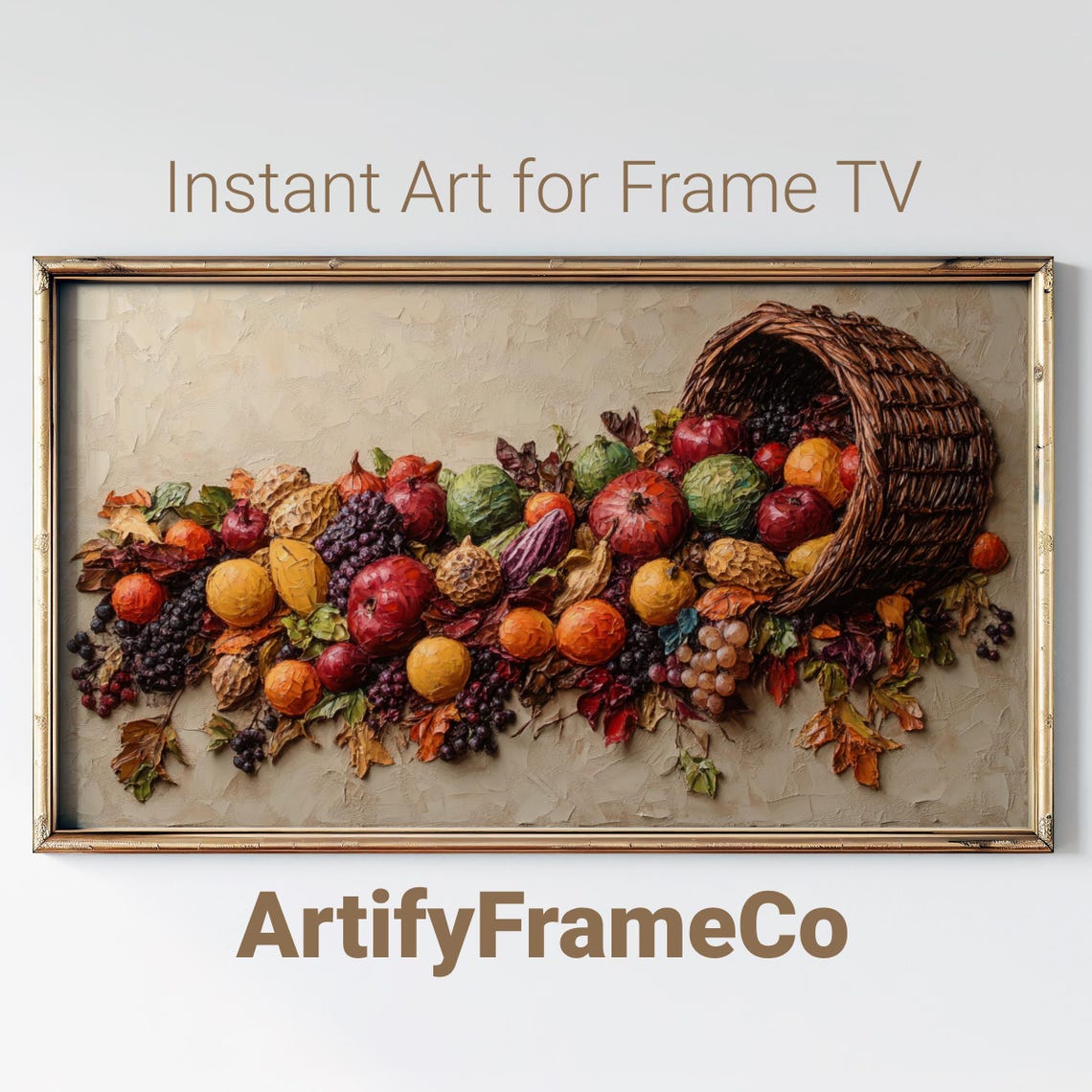 Harvest Cornucopia Textured Oil Painting Autumn Still Life Poster