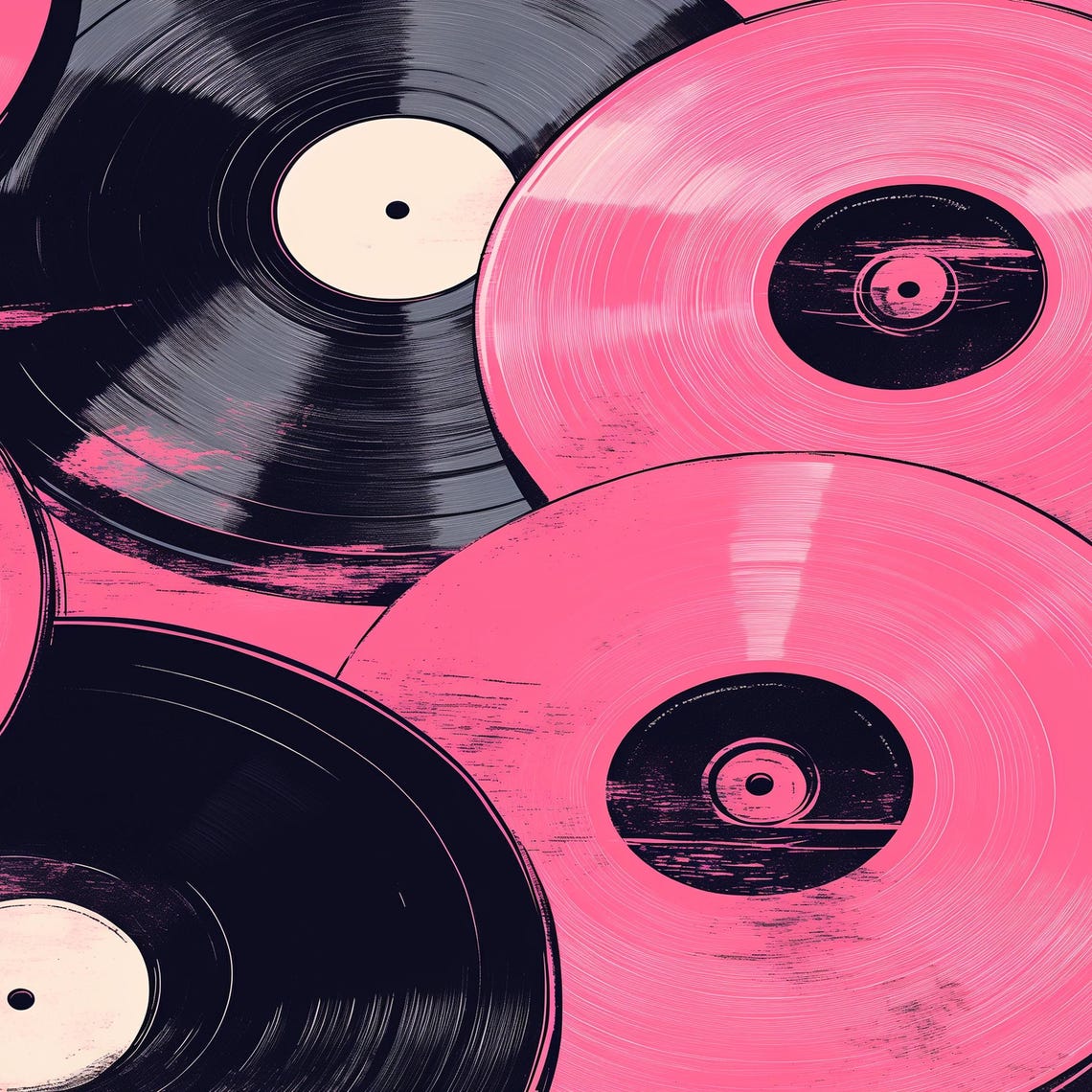 Bold Pink Vinyl Records Black Accent Retro Pop Art Music Poster - Image 4