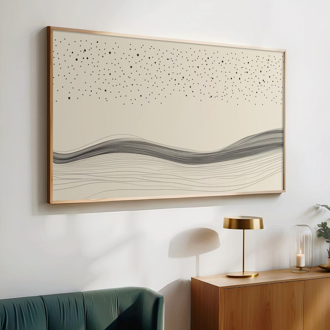 Starry Night Over Flowing Line Waves Abstract Sky Art Poster - Image 2