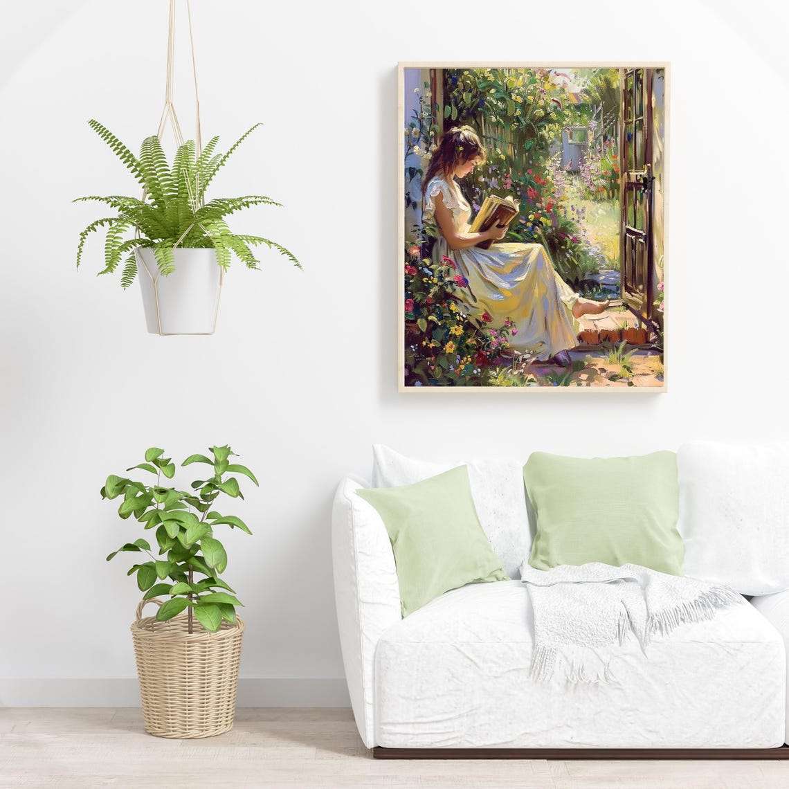 Woman Reading Book in Blooming Garden Impressionist Painting Poster - Image 5