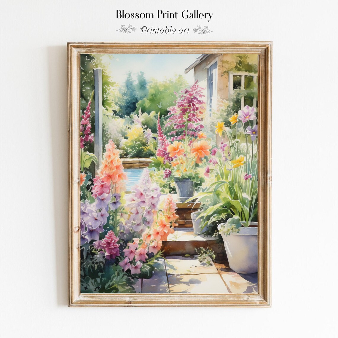 Sunny Mediterranean Flower Garden Colorful Blooms Watercolor Poster