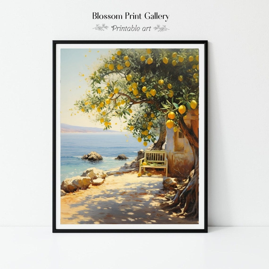 Summer Lemon Tree Coastal Sea View Oil Painting Style Poster