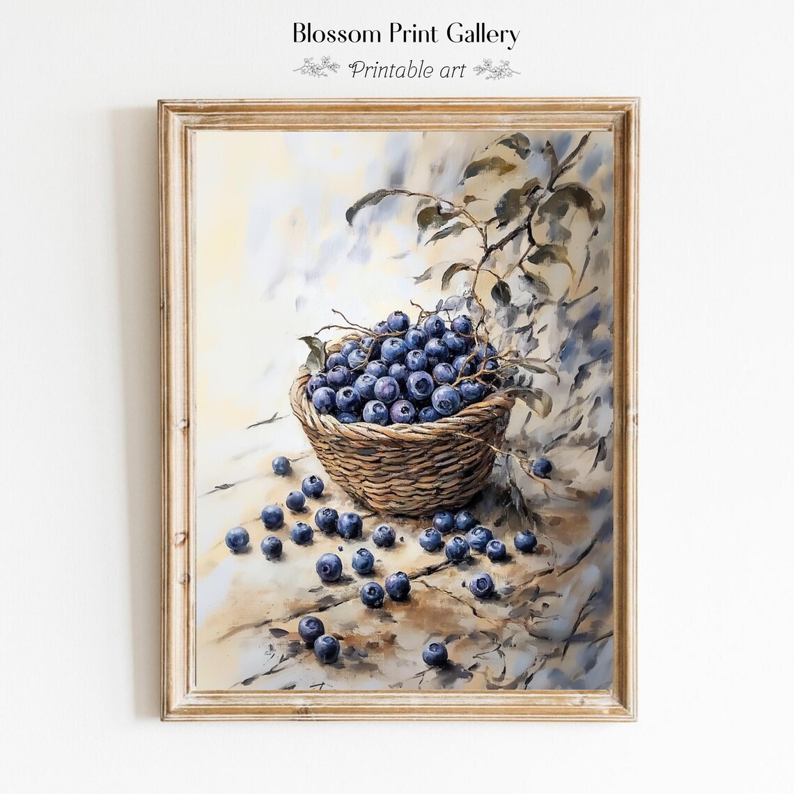 Vintage Blueberry Still Life, Rustic Dining Room Decor