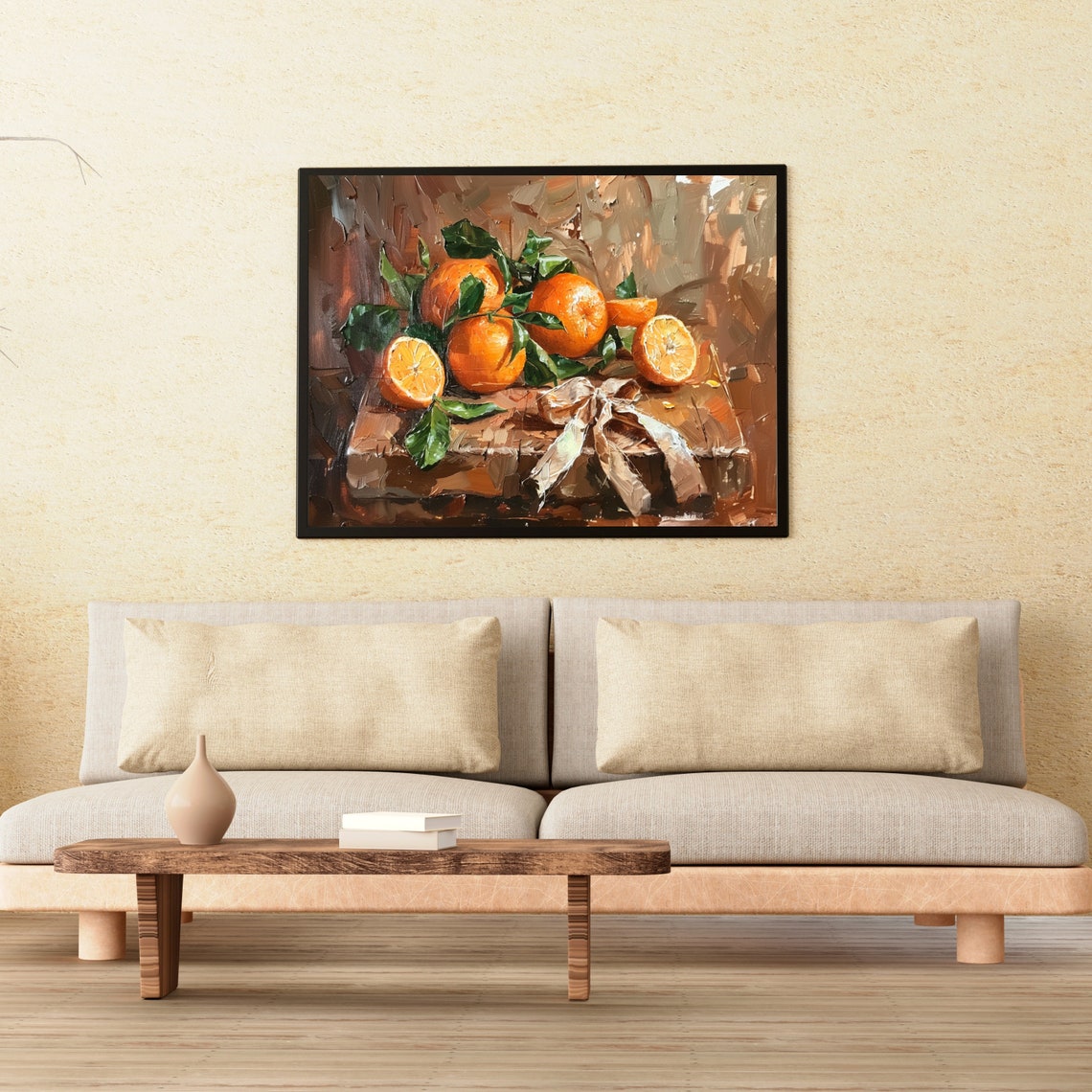 Fresh Orange Fruit Still Life Rustic Oil Painting Kitchen Poster - Image 2
