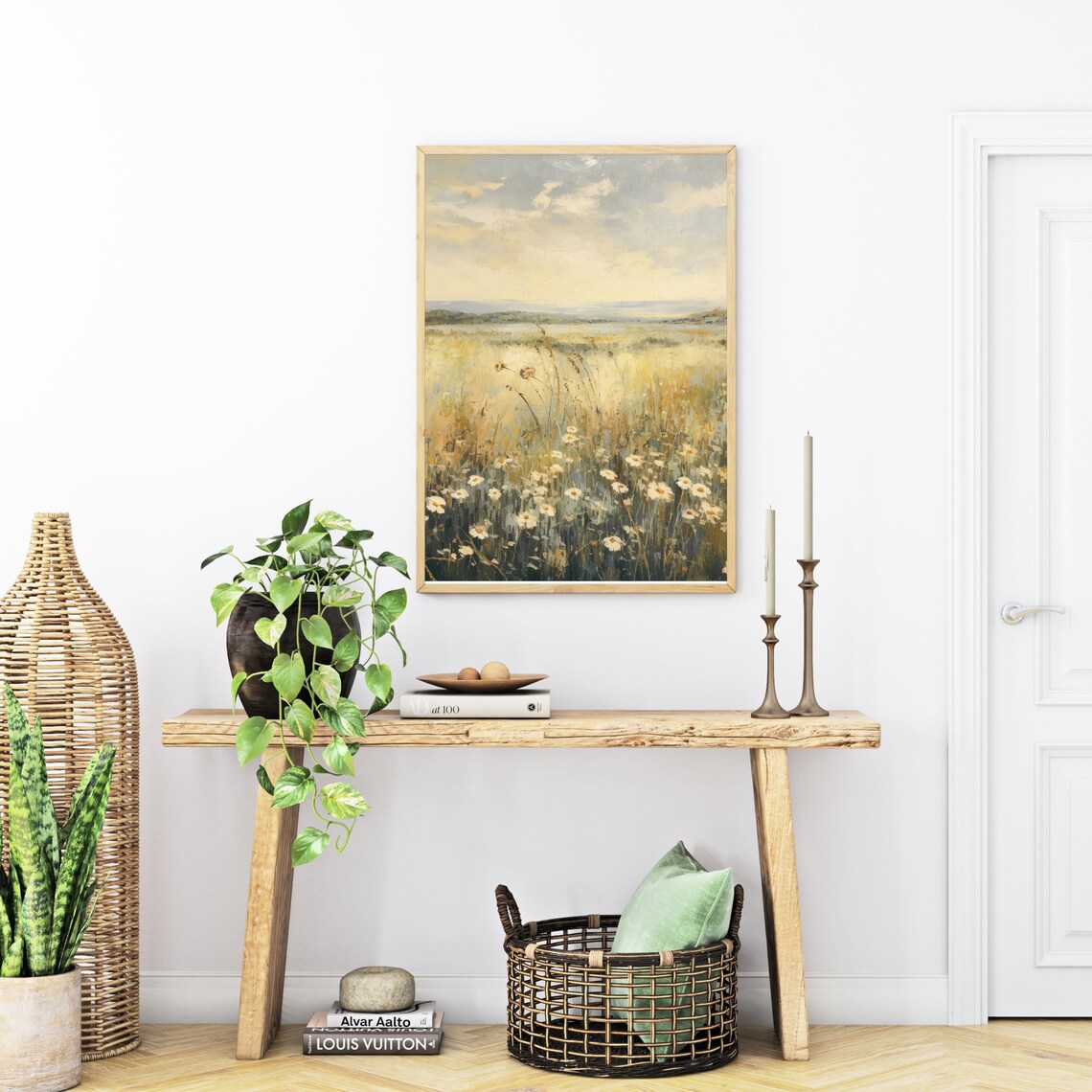 White Daisy Wildflower Field Soft Pastel Impressionist Meadow Scenery Poster - Image 4