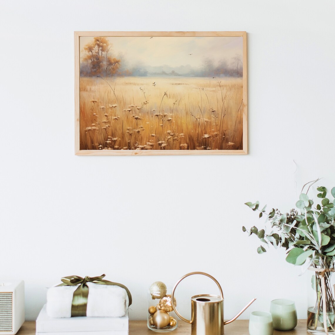 Golden Autumn Meadow Mist Soft Wildflowers Fall Prairie Landscape Poster - Image 4